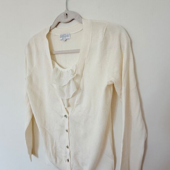 Joseph A Petite Cream Ribbed Knit Button-Up Cardigan Parisian Chic Essential PP - Picture 4 of 10